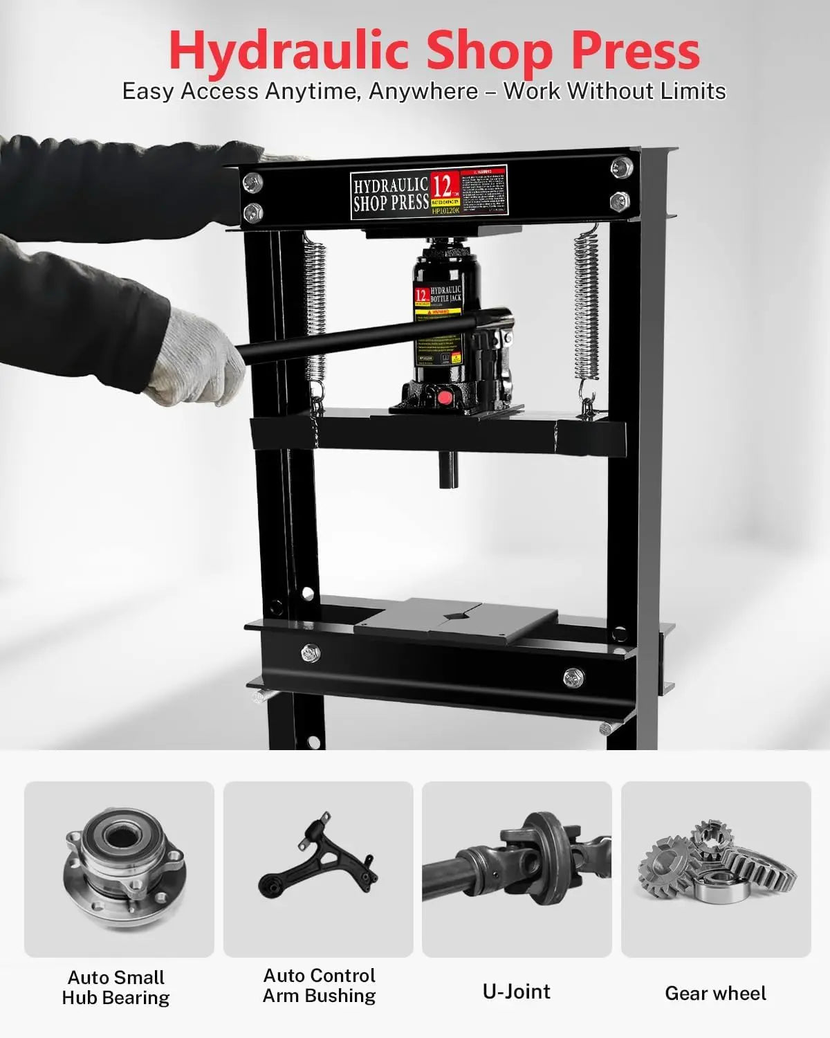12 Ton Hydraulic Shop Press h-Frame Bench Press with Pressure Gauge Bearing Press for Automotive Repair Garage Metalworking Tool