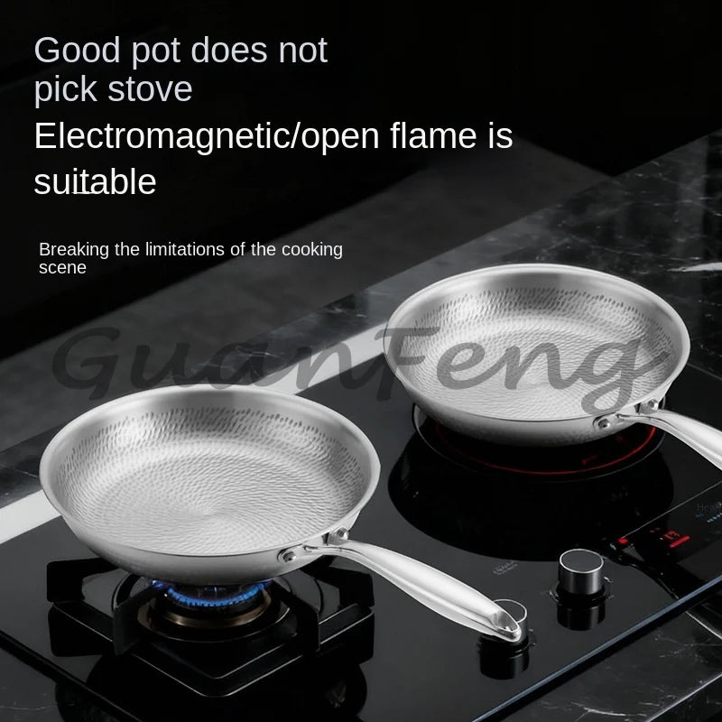 Three-layer frying pan, home cooking frying pan, non-stick hammer frying pan, kitchen use