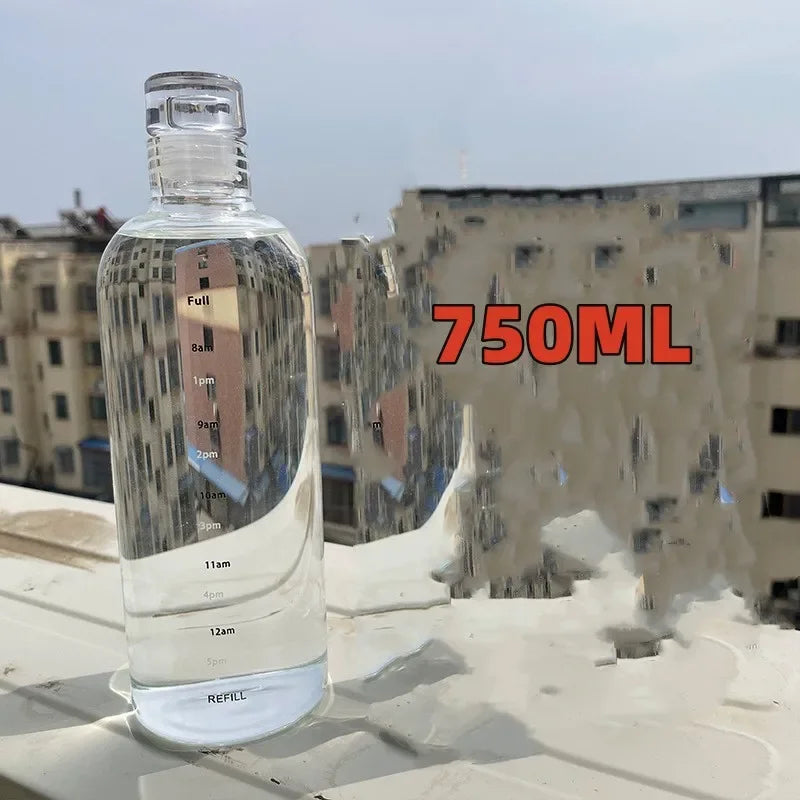 300-1000ml High Borosilicate Glass Water Bottle Portable Sports Leak Proof Water Cup with Time Marker Transparent Water Cup