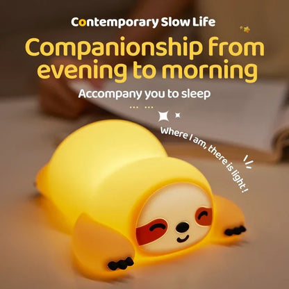 Silicone Soft Sloth Night Light USB Rechargeable Touch Control Dimmable Bedside Lamp for Nursery Kids Babies Gift Decor