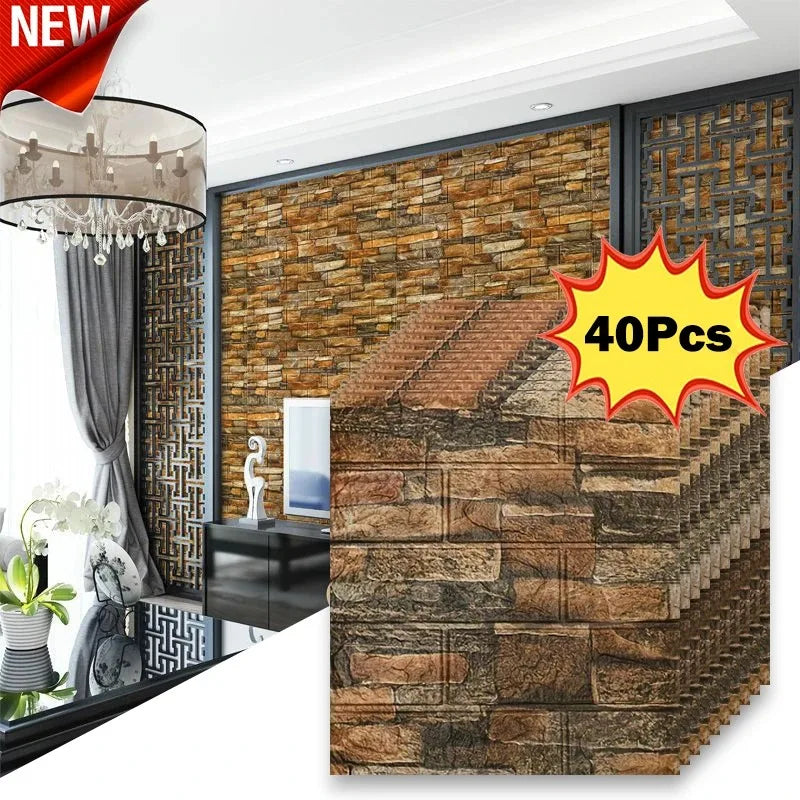 40Pcs 38.5X35cm Imitation Brick Wallpaper Self-adhesive Waterproof Moisture-proof Living Room Background Bedroom Wall Decoration