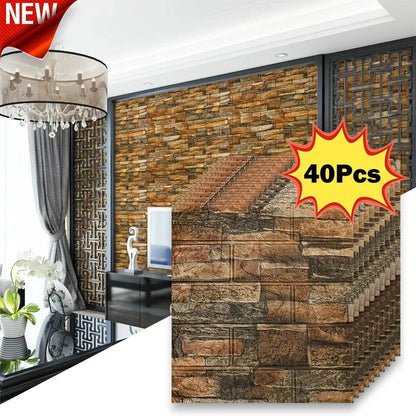 40Pcs 38.5X35cm Imitation Brick Wallpaper Self-adhesive Waterproof Moisture-proof Living Room Background Bedroom Wall Decoration