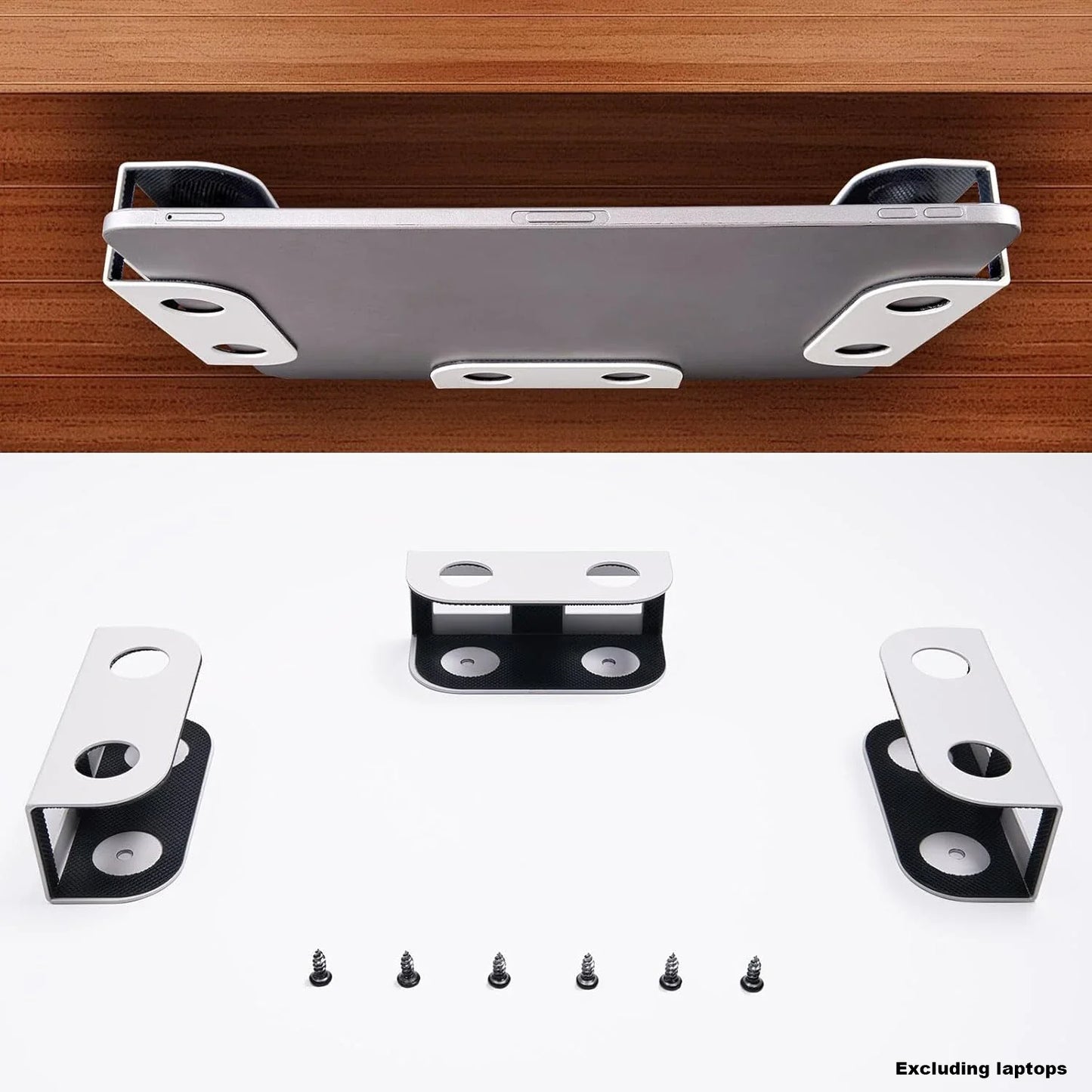 Under Desk Laptop Mount, Metal Under Desk Shelf Holder for Laptop, Mac Mini, Macbook, Keyboard with Anti-Scratch Silicone