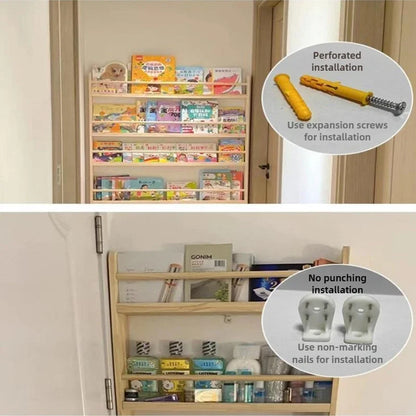 Solid wood bookshelf, floor standing wall mounted multi-layer storage rack, household bookshelf, thin bookshelf behind the door