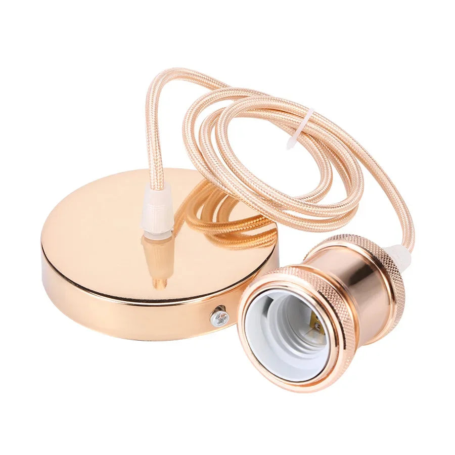 E27 suspension wire lamp holder, antique copper metal pendant lamp holder set, vintage electroplated aluminum shell lamp holder