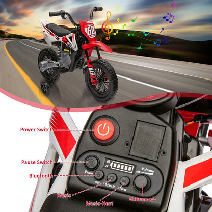 12V Electric Dirt Bike Kids Ride on Motorcycle for Toddlers with Traning Wheels Twist Grip Throttle 3Mph Max Speed and Music