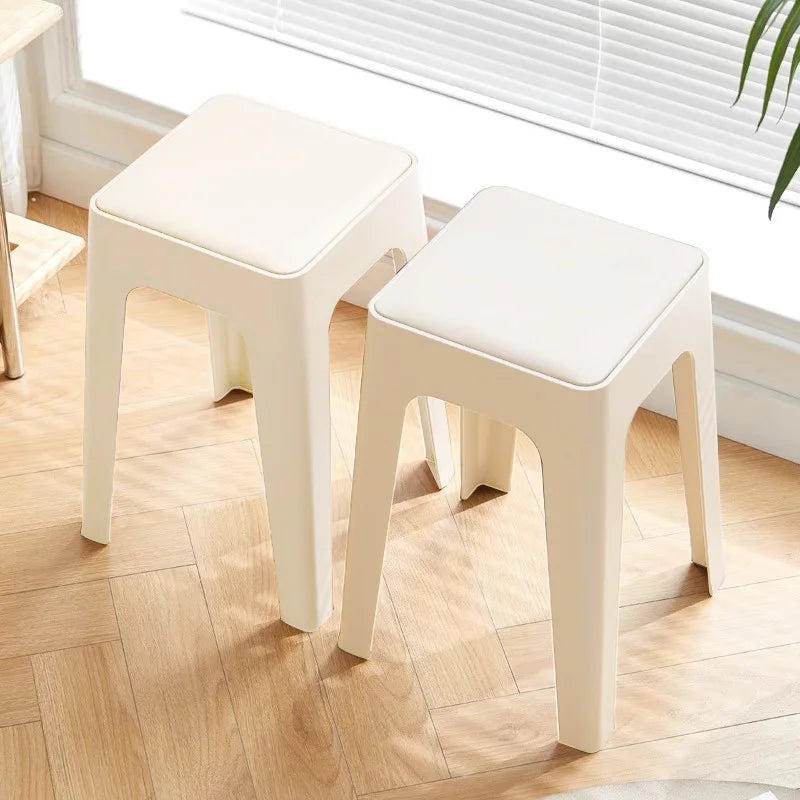 Stacking Stools,PU Leather Square Nesting Four-Legged Stool with Padded Stools Plastic Stackable Stool, Portable Breakfast