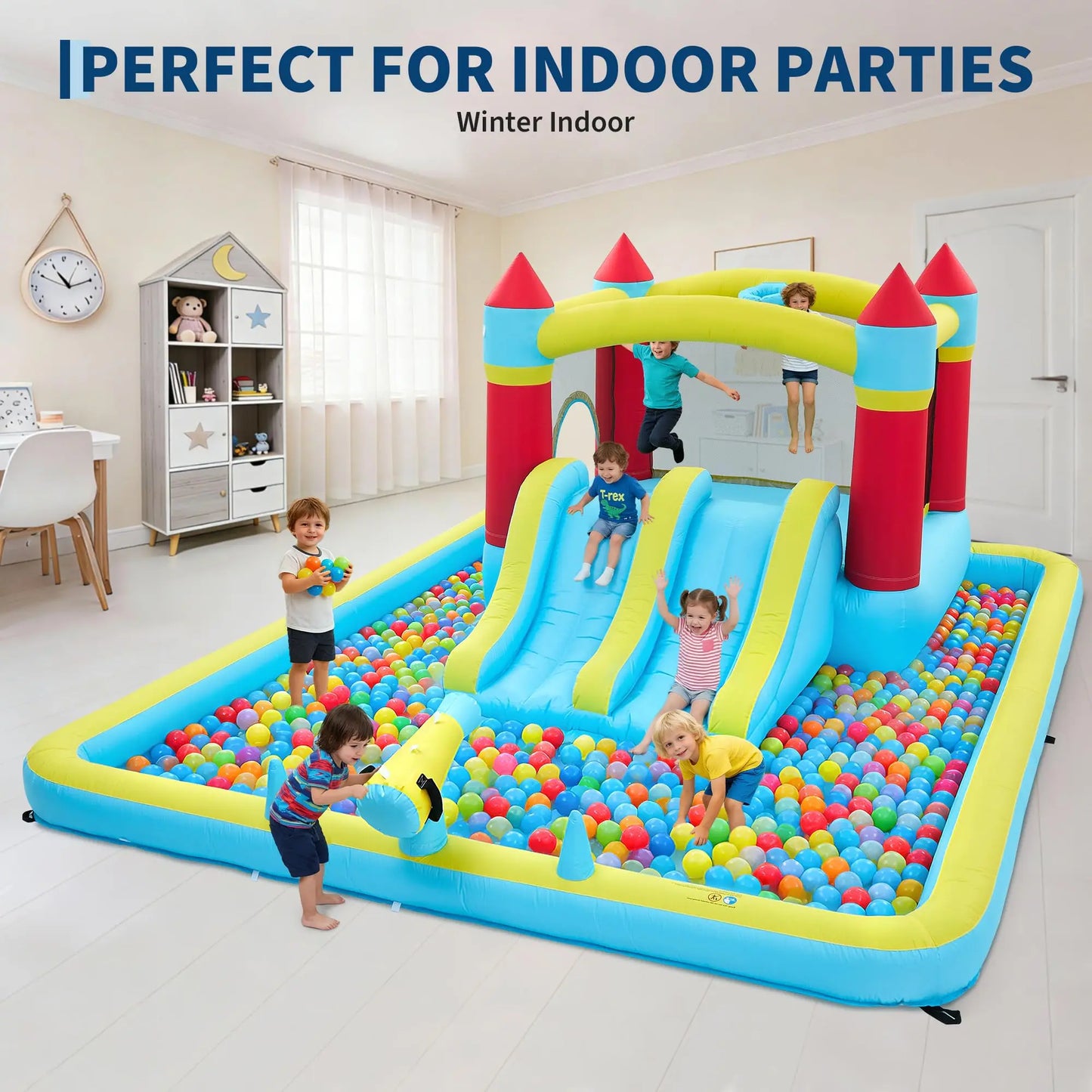 15x11FT Inflatable Bounce House With 450W Blower 7-In-1 Wet Dry Water Slide Kids Jumping Castle For Indoor Outdoor Backyard