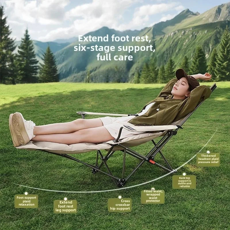 Folding Recliner Portable Camping Chair with Adjustable Backrest and Cotton-Filled Seat for Travel Beach Fishing Outdoor Chair