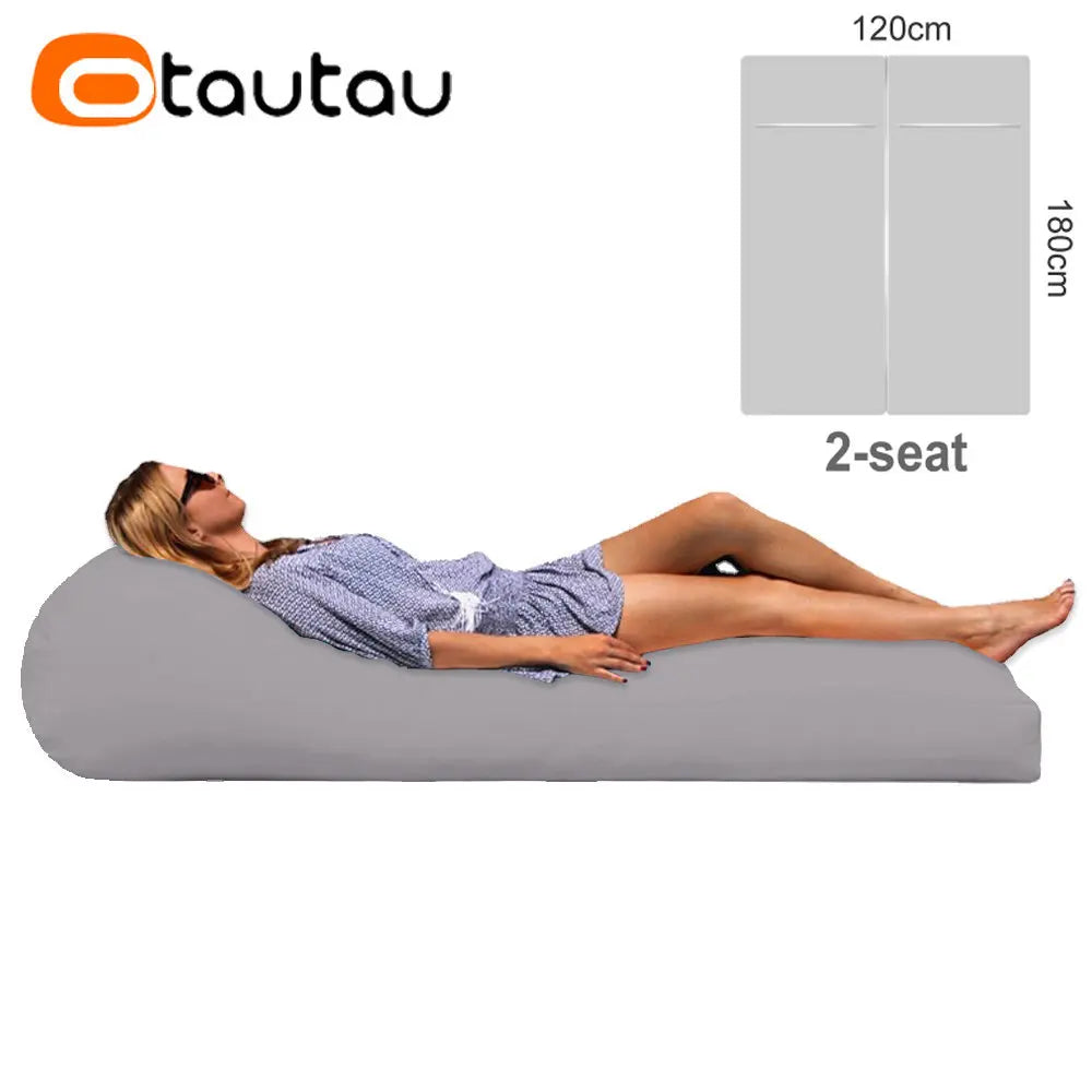 OTAUTAU 2-seat Outdoor Bean Bag Pouf Cover No Filler Waterproof Beach Garden Camp Chaise Lounge Sofa Bed Swimming Pool Puff Sac