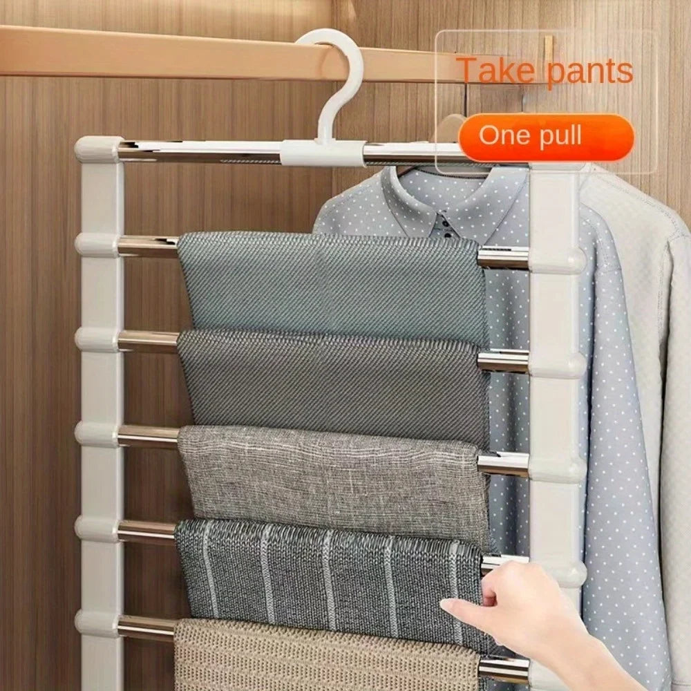 1pc Stainless Steel Space-Saving Foldable Pants Hangers for Jeans, Leggings & Trousers - Closet Organizer