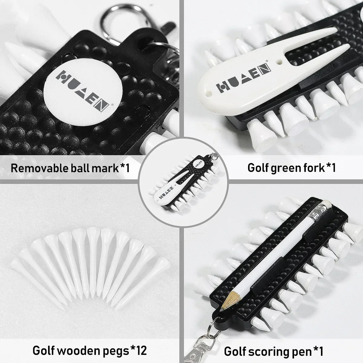 OTAUTAU Golf Tee Rack with 12pcs Tees Green Fork and Pencil Portable Golf Accessory Storage Device TC001