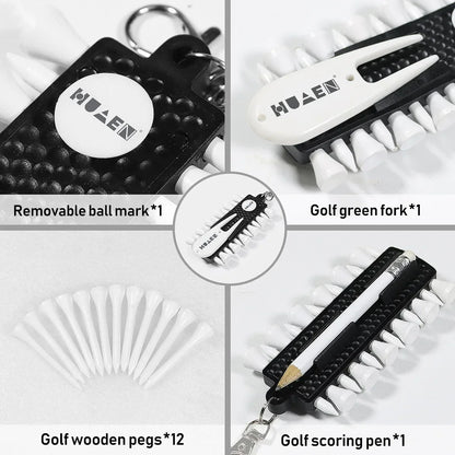 OTAUTAU Golf Tee Rack with 12pcs Tees Green Fork and Pencil Portable Golf Accessory Storage Device TC001