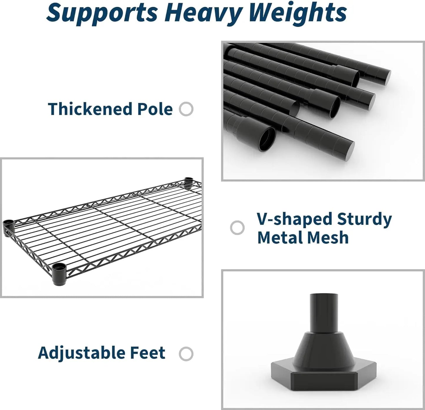 Heavy Duty 4-Tier Storage Shelves Adjustable Metal Wire Shelf, 1060 lbs Capacity Ideal for Kitchen, Pantry, Garage