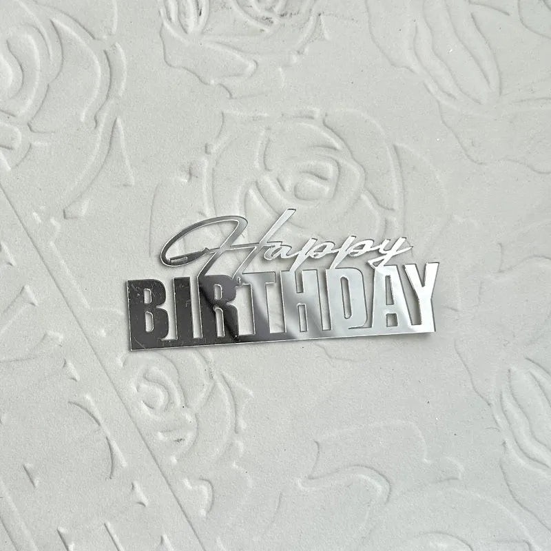 Ins Simple Style Happy Birthday Cake Topper Gold silver Acrylic Kids Party Gift Cupcake Toppers Baby Shower Dessert Decoration
