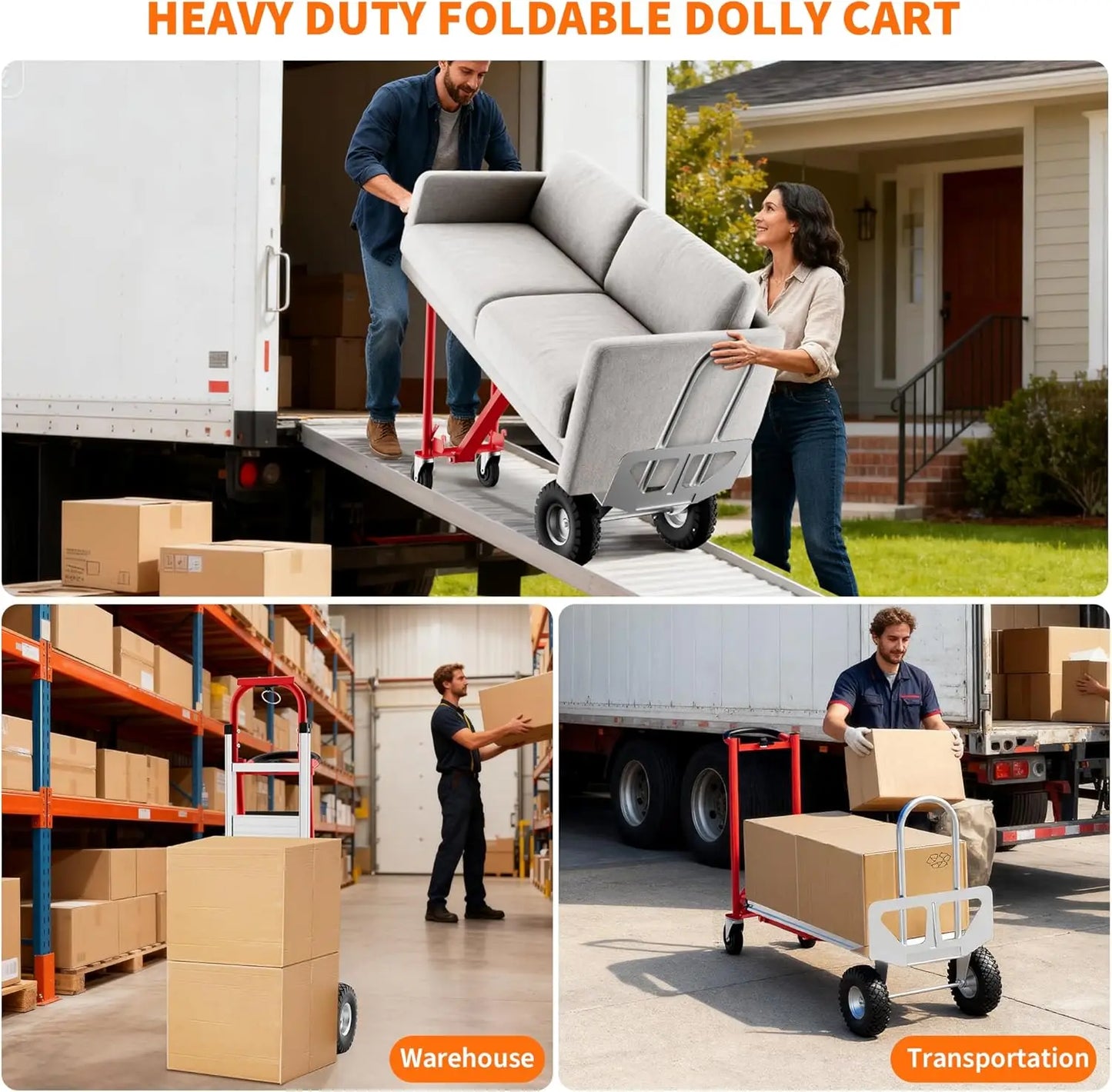 3-in-1 Convertible Hand Truck Dolly, 770lbs Folding Aluminum Cart with Wheels & Elastic Straps for Home, Warehouse, Supermarket