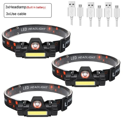 Super Bright LED Headlamp Rechargeable Waterproof Flashlight With XPE COB Beads And Tail Magnet Dual Light Sources Work Light