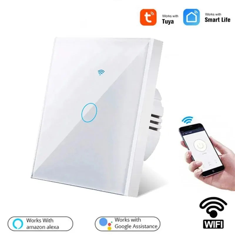 Work With Tuya WiFi Smart Switch Works With Alexa With/Without Neutral Wire Wireless RF433 Wall Touch Sensor Switch