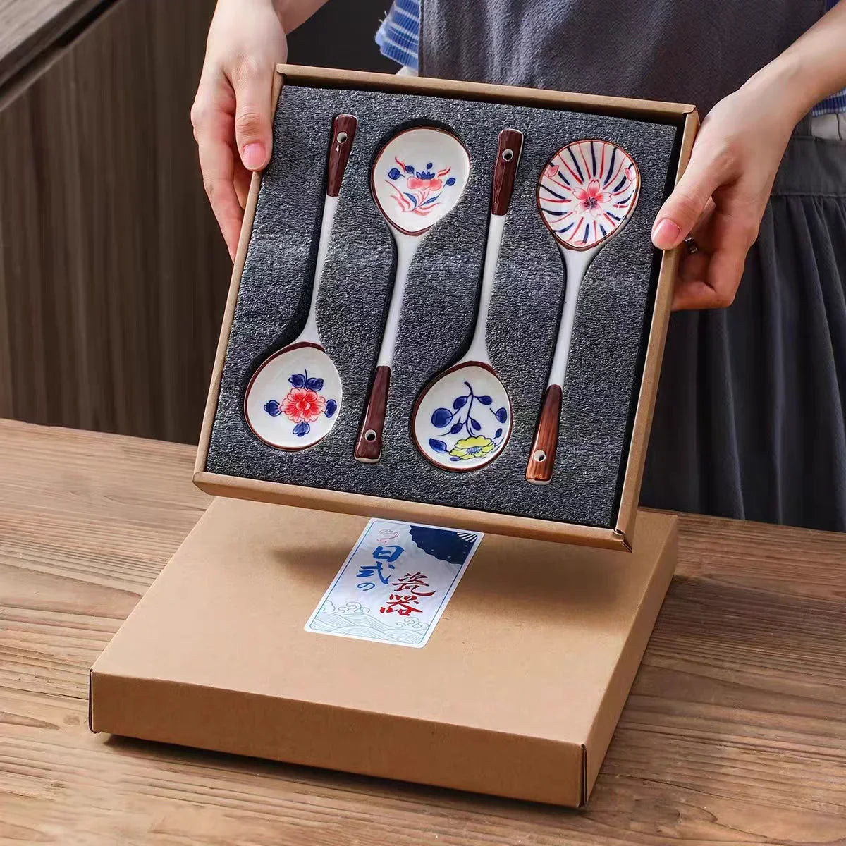 Gift Set Household Ceramic Spoon Hand-painted High-value Long-handled Spoon Creative Dessert Spoon Eco-friendly Underglaze Paint