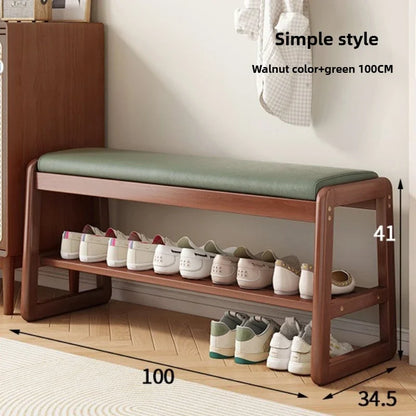 Teng woven shoe changing stool, entrance door, home door, multi-layer storage, solid wood, can sit on shoe stool