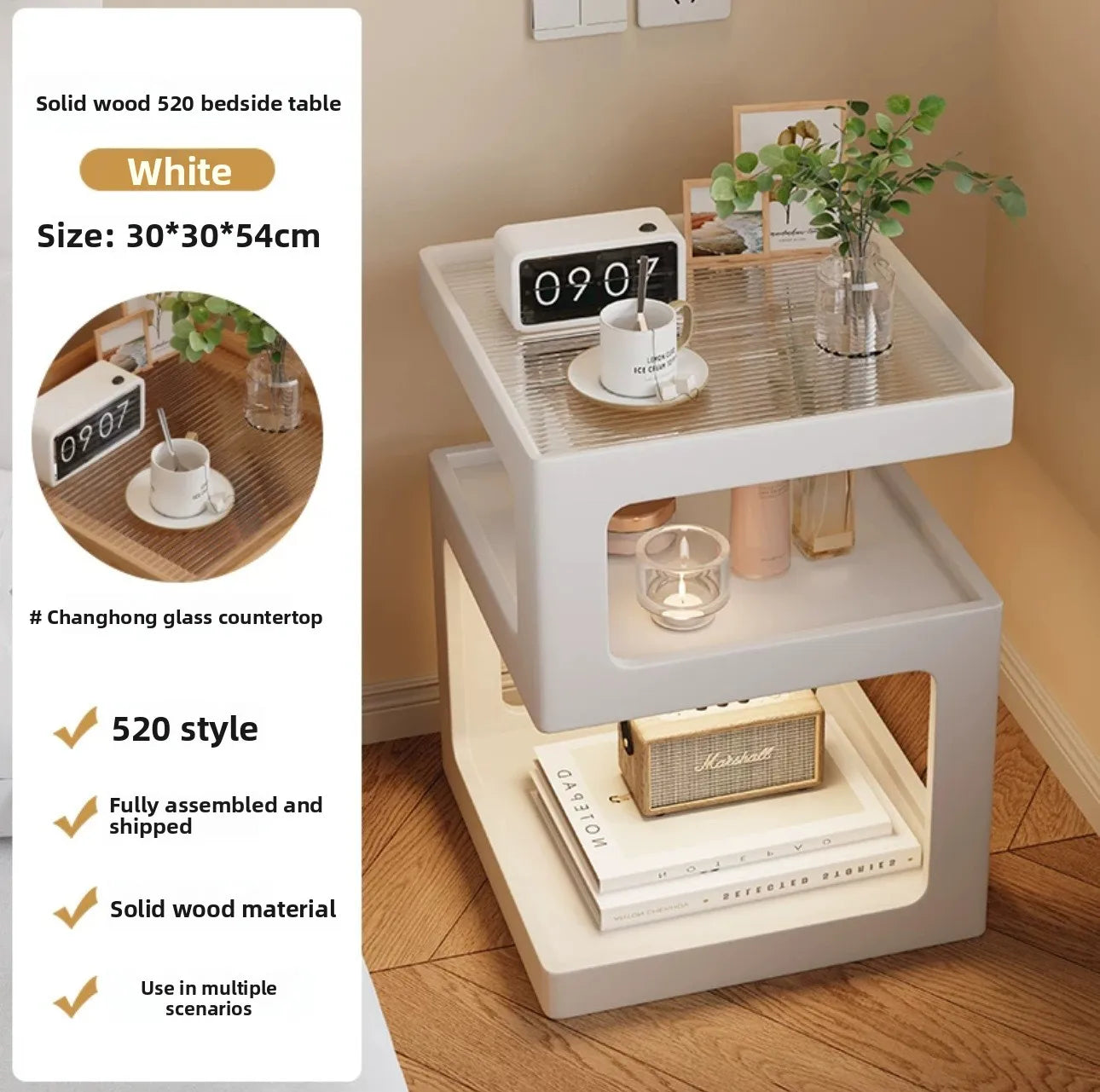 Solid wood bedside table, bedroom bedside storage, household sofa edge