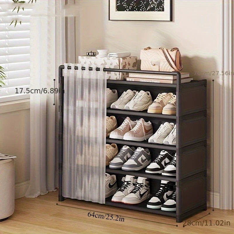 Dustproof Foldable Shoe Display Rack with Non-Slip Base, Easy to Clean, Multi-Layer Storage Shelf for Shoes and Accessories