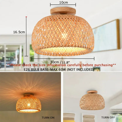 Bamboo Hand Weaving Ceiling Lights 30cm Hanging LED Ceiling Lamp Chandelier Fixture Rattan Hand Craft Woven Home Bedroom Decor
