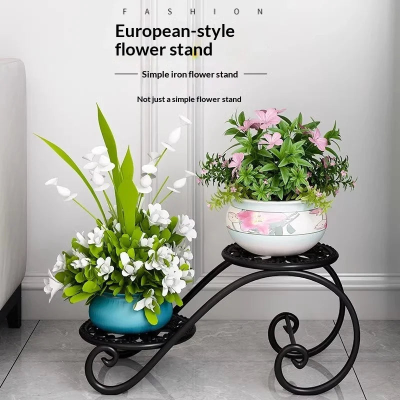 Two Tier Iron Plant Stand Floor Balcony Plant Rack Indoor Living Room Minimalist Flower Pot Shelf Hanging Plants Plant Rack