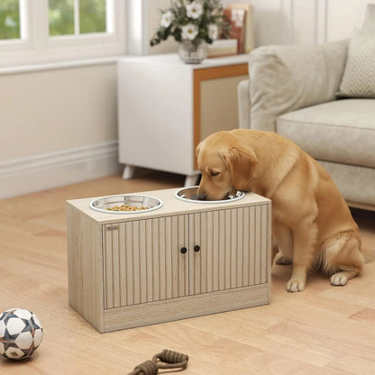 Elevated Dog Bowls with Storage Cabinet, Raised Dog Bowl Stand, Pet Feeding Station with Slow Feeder & Non-Slip, for Large Pets