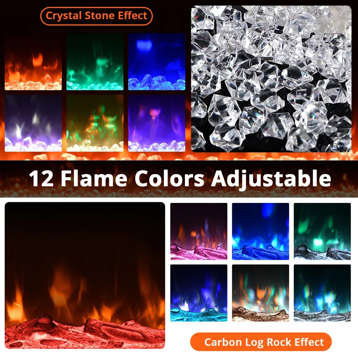 50Inch Electric Fireplace Inserts Ultra Narrow Frame Wall Mounted Fireplaces with 3 Heating Modes 12 Flame Colors Remote Control