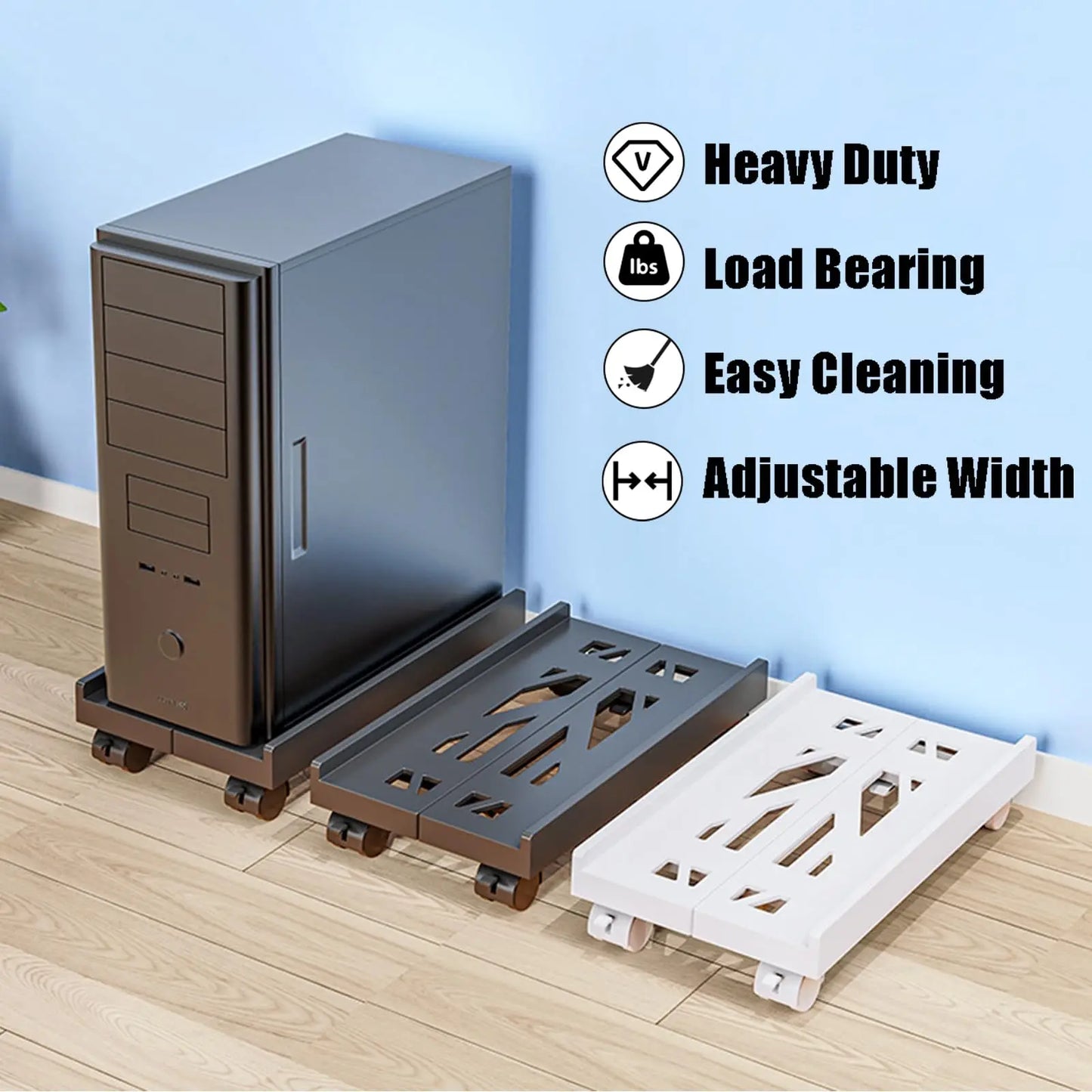 Adjustable Mobile CPU Stand Ventilated Computer Tower Stand PC Tower Stand Fits Most PC Under Desk CPU Holder PC Floor Cart
