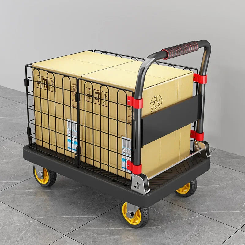 Fence flatbed cart folding silent trolley household pull trolley handling four-wheeled small trailer small pull truck