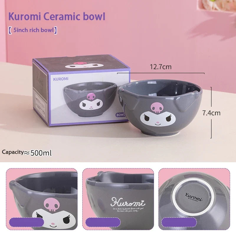 For Sanrio 5Inches Ceramic Rice Bowls Home Cute for Melody& Cinnamoroll& Kuromi Tableware Cartoon Anime Relief Bowl for Children