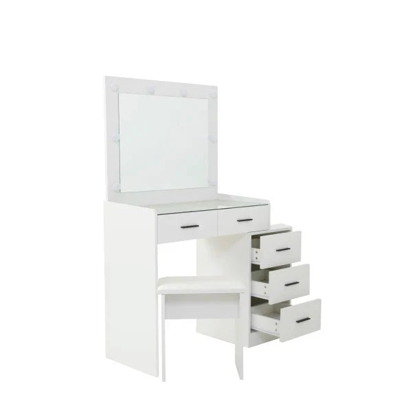 Adjustable white dressing table with 5 drawers