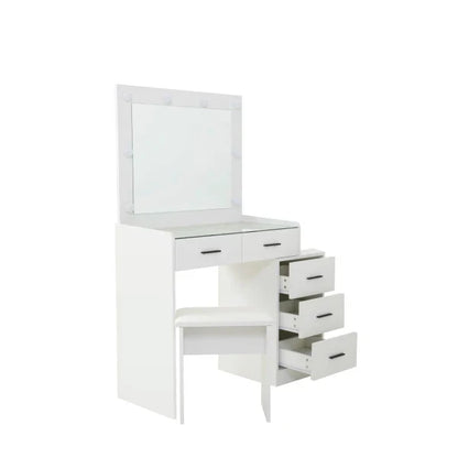 Adjustable white dressing table with 5 drawers