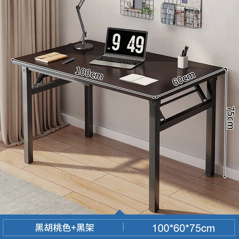 Walnut Rectangular Folding Computer Desk Portable Space Saving Office Study Classroom Training Home Use Household Furniture