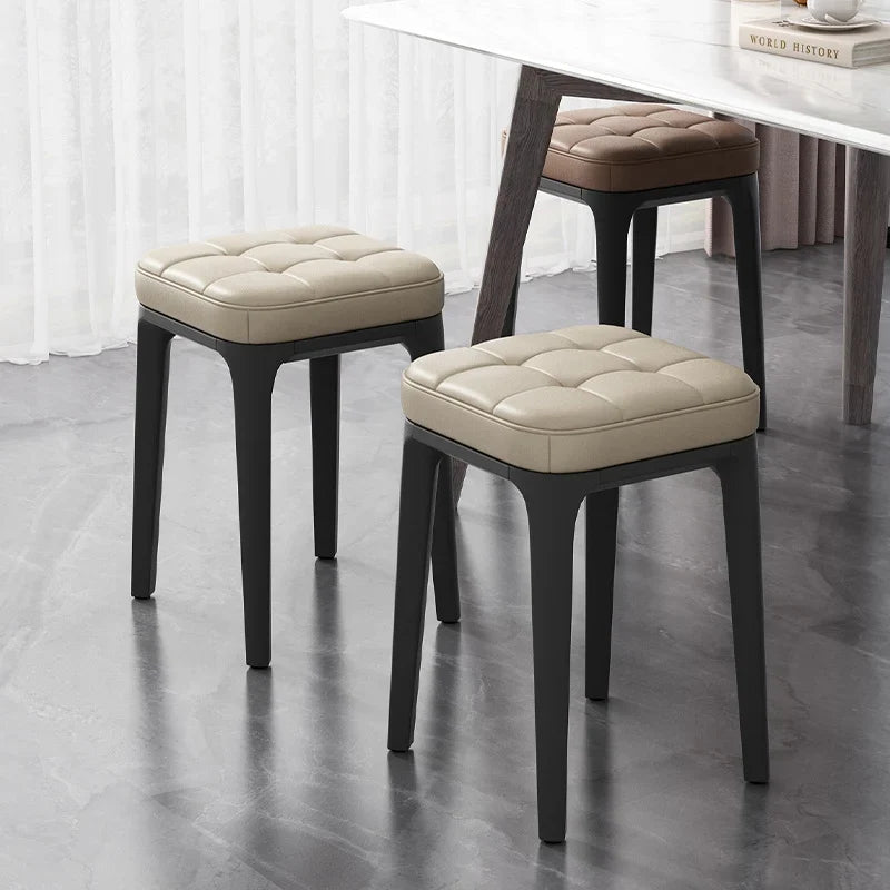 Stacking Stools,PU Leather Square Nesting Four-Legged Stool with Padded Stools Plastic Stackable Stool, Portable Breakfast