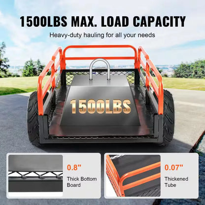 1500 Lbs. 15 Cu. Ft. Steel Havy-Duty ATV Trailer Dump Cart, Garden Cart Garden U