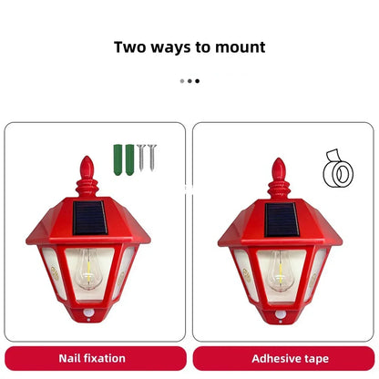 LED Outdoor Solar Wall Light Human Motion Sensing Retro Powered Lamp Waterproof Villa Garden Balcony Decorative Wall Lamp