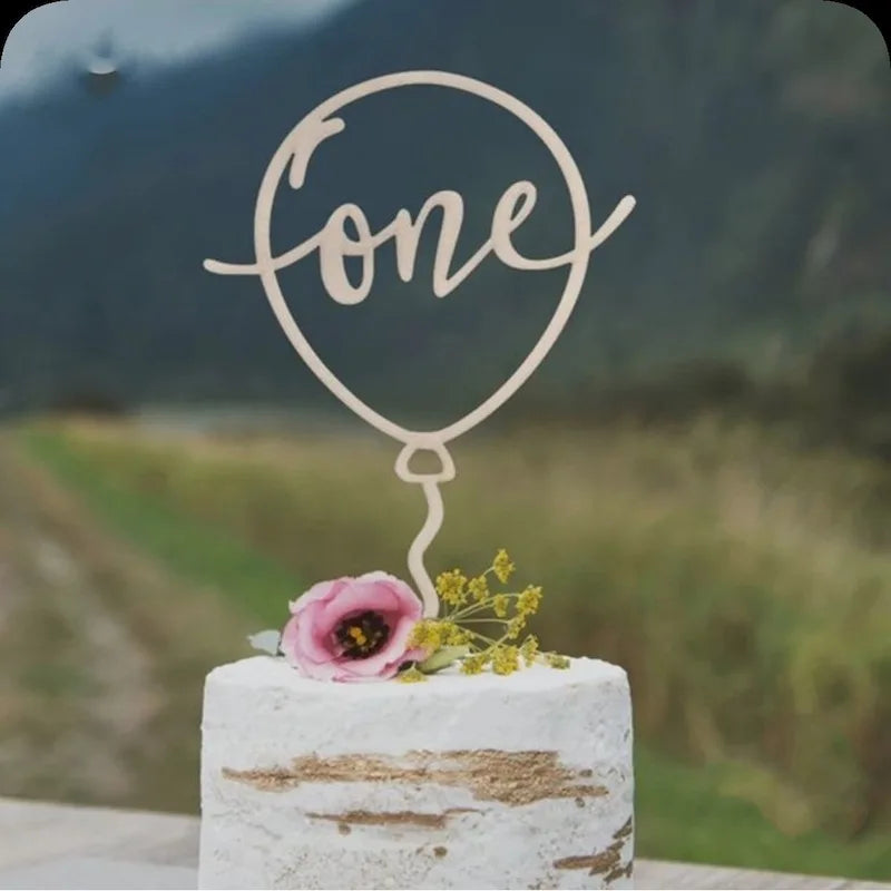 New Wooden Birthday Happy Cake Topper Laser Cut Number ONE  Kids Party Cake Toppers for Baby Shower Year Old Dessert Decoration