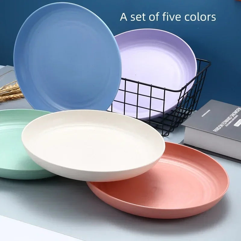 5 PCS Nordic Wheat Straw Plate Fruit Plate Vegetable Plate Plastic Bone Spitting Plate Dry Fruit Plate Tableware Large Plate