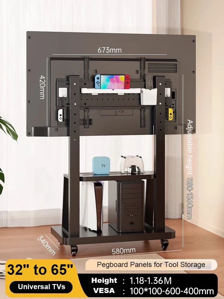 Mobile TV Stand for 32-86” TVs,Tilt TV Cart Holds up to 220 Lbs Portable Stand with Storage Shelf Rolling Floor VESA 700x500mm