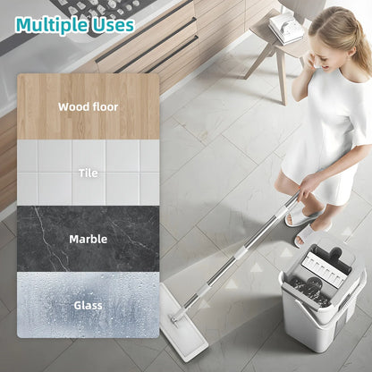 Spin Mop and Bucket Set with Wringer, Floor Cleaning System with 3 Washable Microfiber Pads for Wet & Dry Use on All Floors