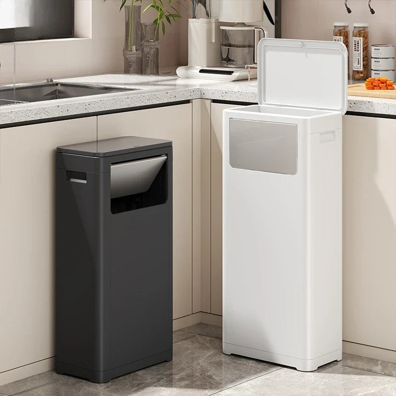 Touchless Motion Sensor Trash Can Dual Lid Hands Free Kitchen Large Capacity Outdoor Commercial Garbage Bin Lixeira Banheiro