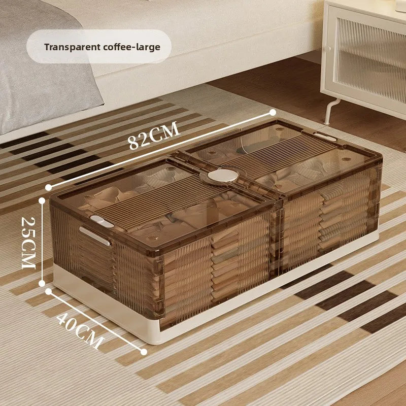 Folding storage ******der the bed Plastic transparent extra large roller dustproof storage box Clothes quilt finishing box