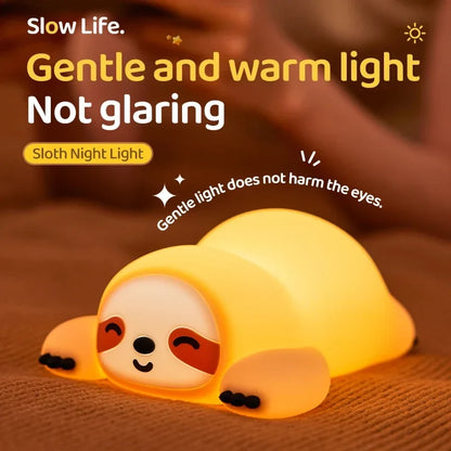 Silicone Soft Sloth Night Light USB Rechargeable Touch Control Dimmable Bedside Lamp for Nursery Kids Babies Gift Decor