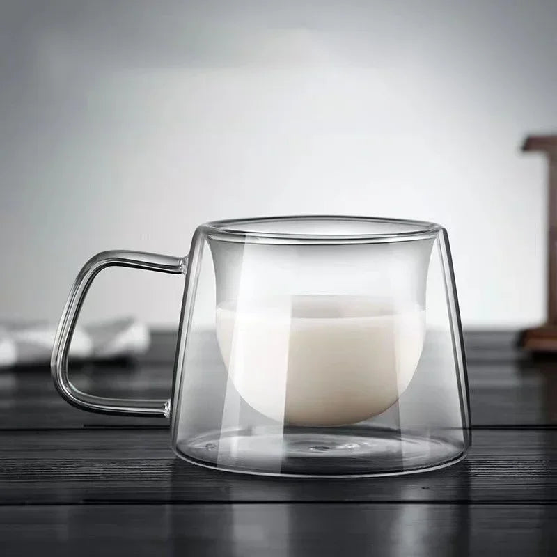 JUSTINLAU 200ML Espresso Cup Heat-resistant Double Wall Glass Coffee Mug with Handle Cappuccino Latte Breakfast Tea Water Cups