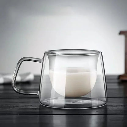 JUSTINLAU 200ML Espresso Cup Heat-resistant Double Wall Glass Coffee Mug with Handle Cappuccino Latte Breakfast Tea Water Cups