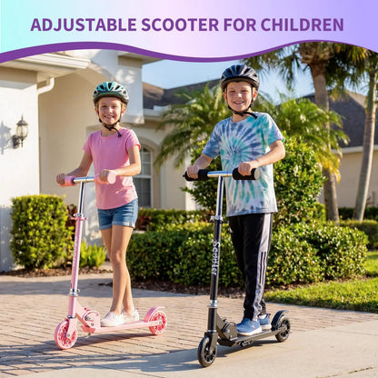 Kids Kick Scooter With LED Light Up Wheels Adjustable Height Foldable Lightweight Toddler Scooter For Boys Girls Age 3-12