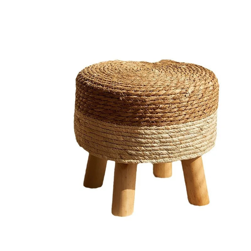 Grass woven stool, rural low stool, rattan woven shoe changing stool, thickened woven seat cushion stool